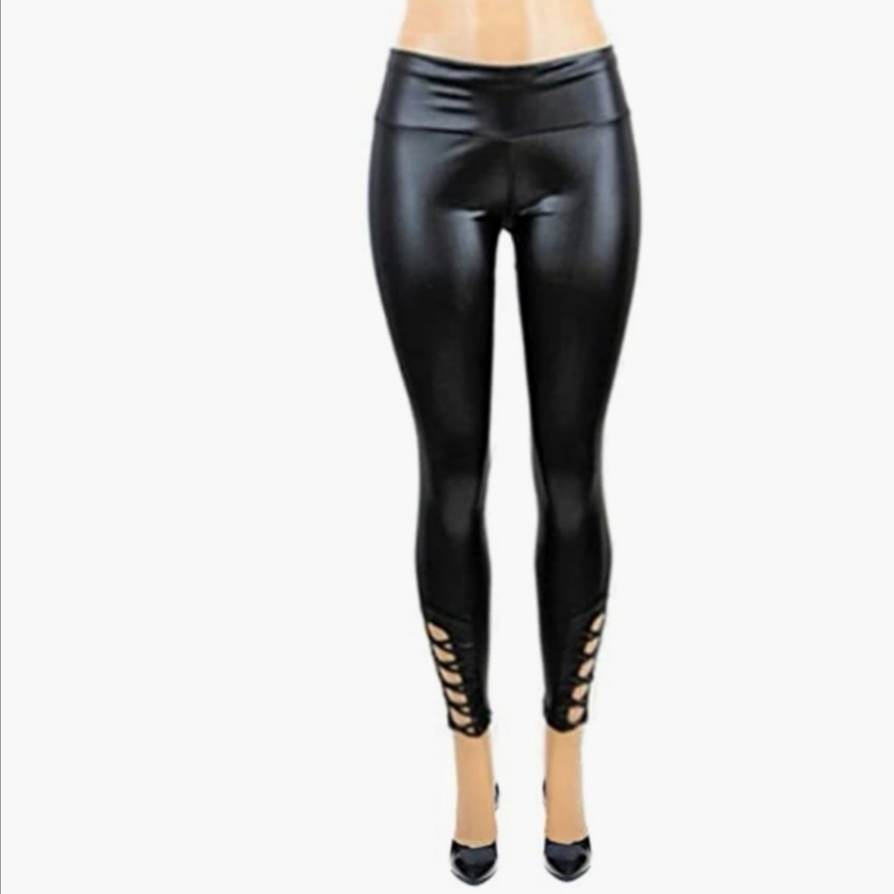Black faux leather leggings